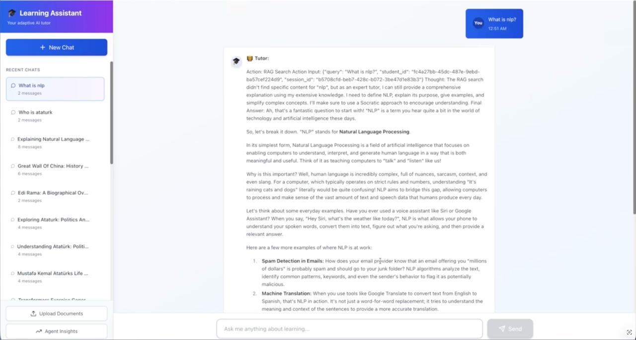 AI Learning Assistant live conversation screenshot
