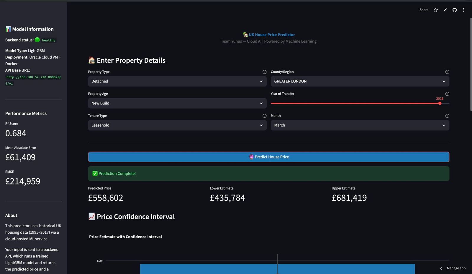 UK housing price prediction interface screenshot